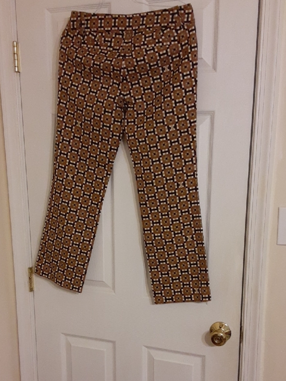 NWOT Tory Burch 100" Cotton  Brown Geometric Print Chinos Sz 2